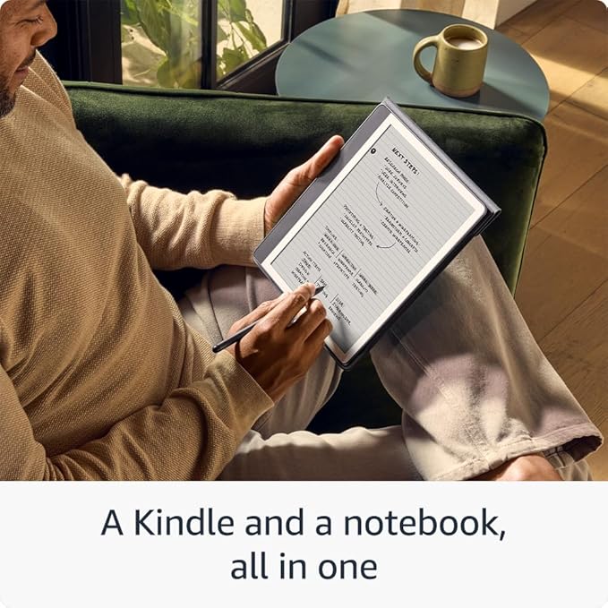 Person reading and annotating on Kindle Scribe