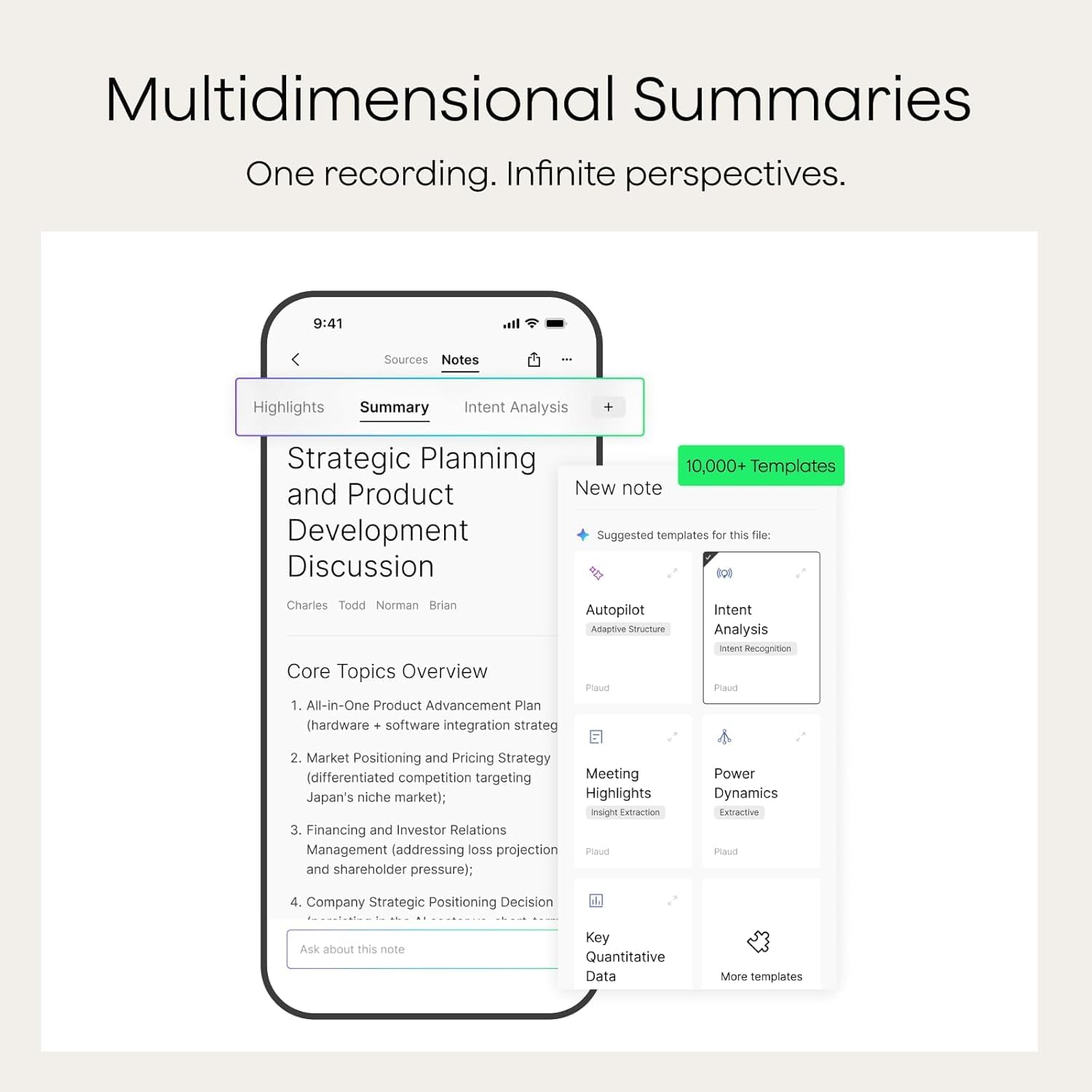 PLAUD summary and template interface