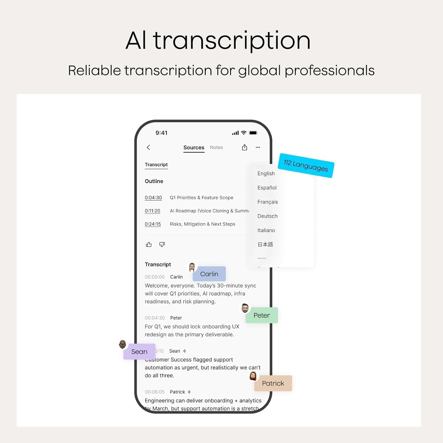 PLAUD transcription interface with speaker labels