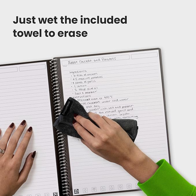 Rocketbook page being wiped with a damp cloth