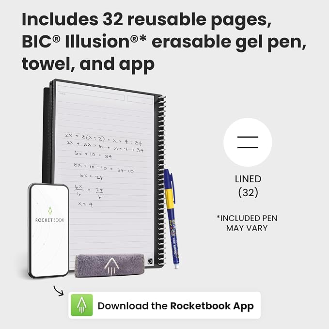 Rocketbook Core with 32 pages, pen, towel and app