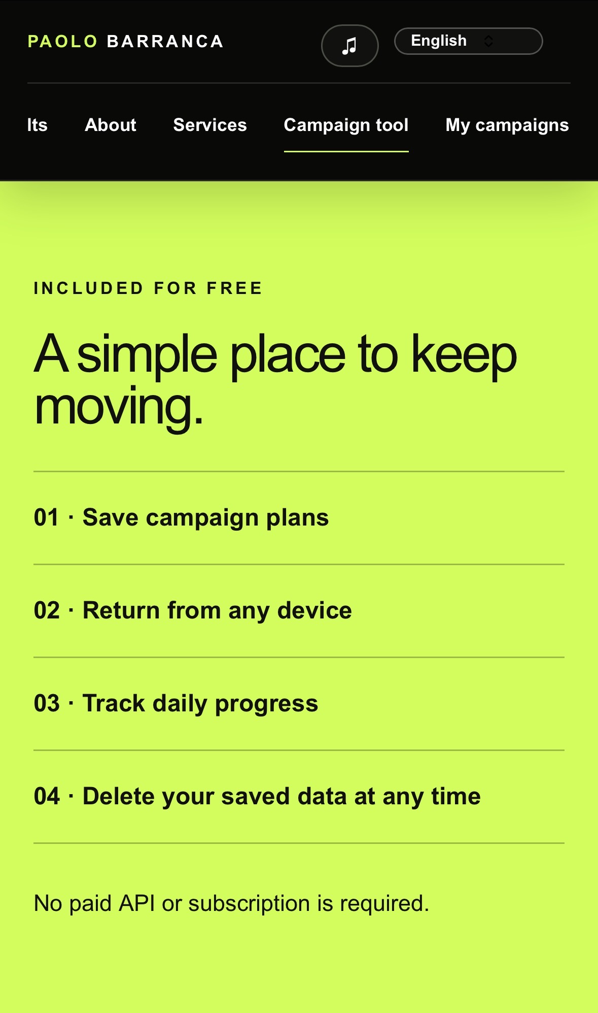 Campaign planning workspace displayed on mobile