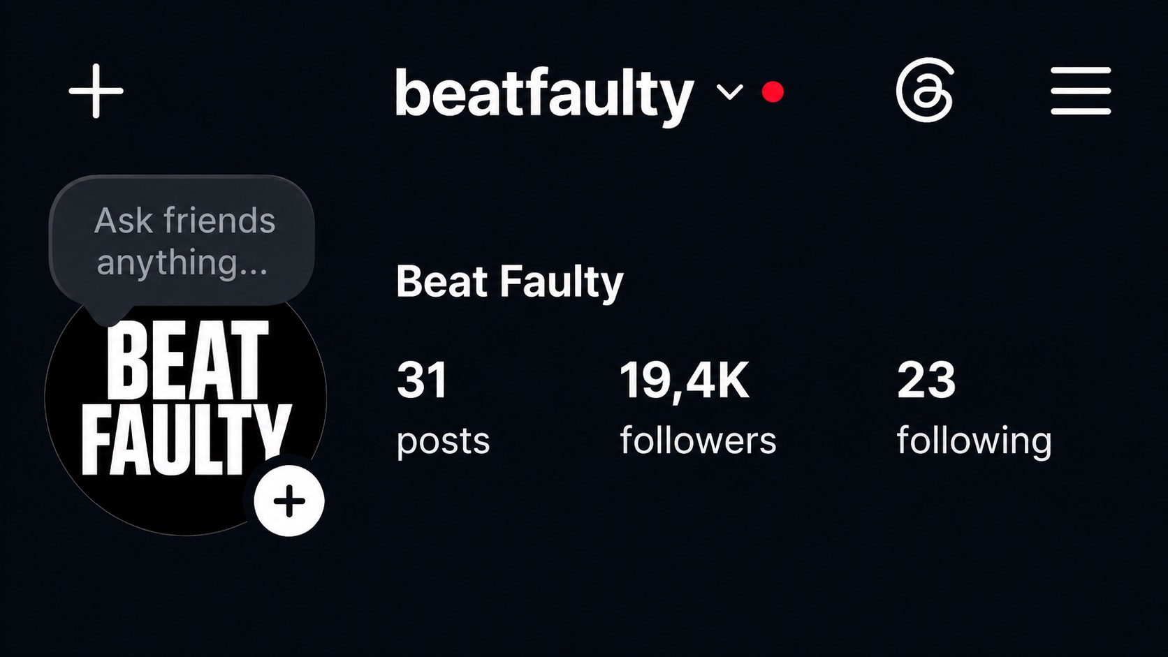 Beat Faulty Instagram profile showing 19.4 thousand followers
