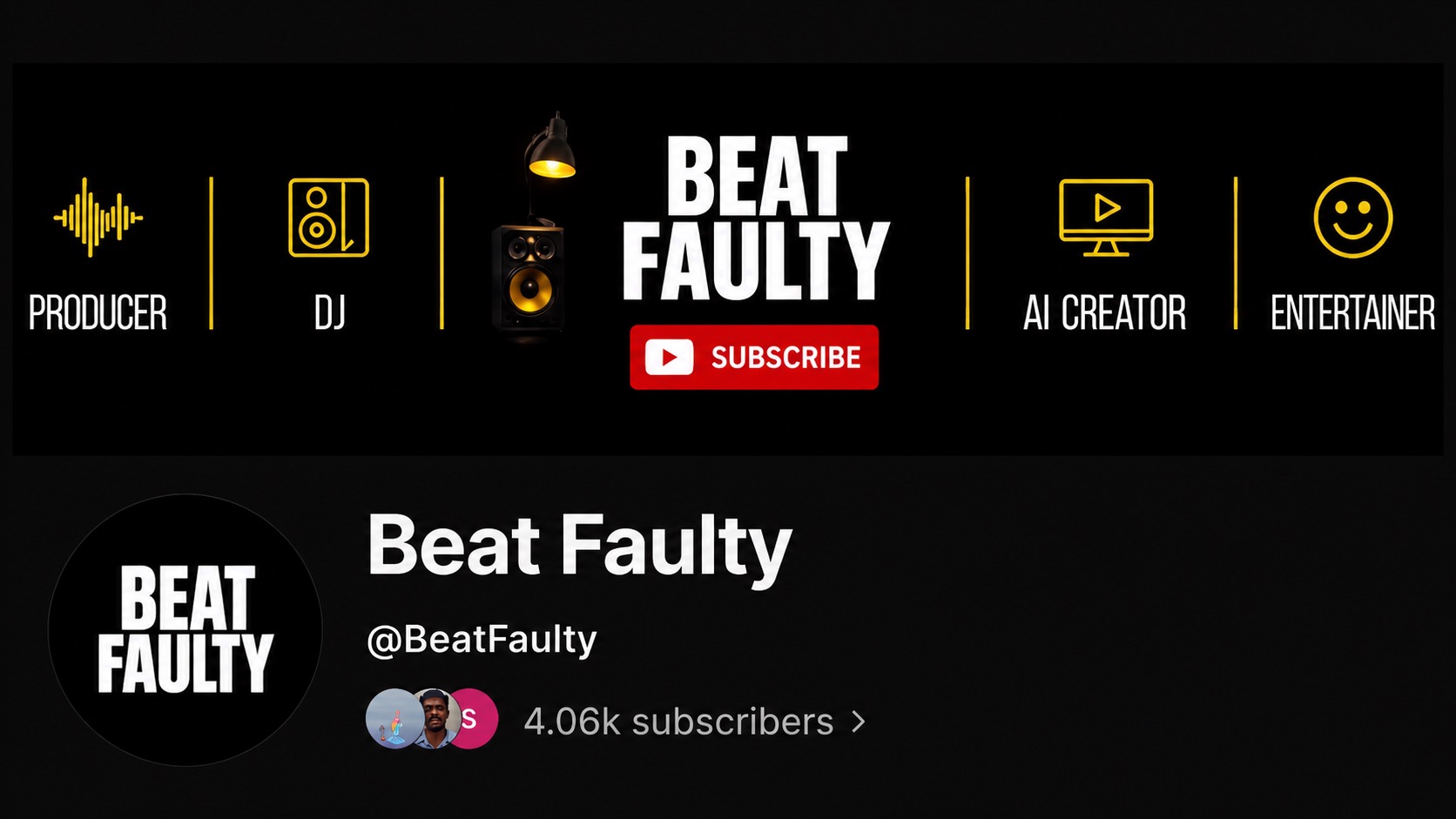 Beat Faulty YouTube channel showing 4.06 thousand subscribers